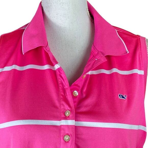 Vineyard Vines Womens Pink Striped Sleeveless Polo Shirt Size Large - Picture 2 of 6